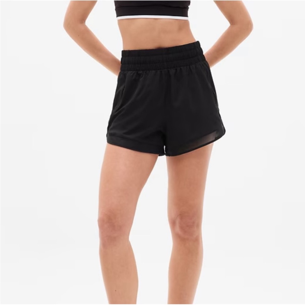 Athleta Black Mesh Racer Run High Waisted 3" Athletic Shorts